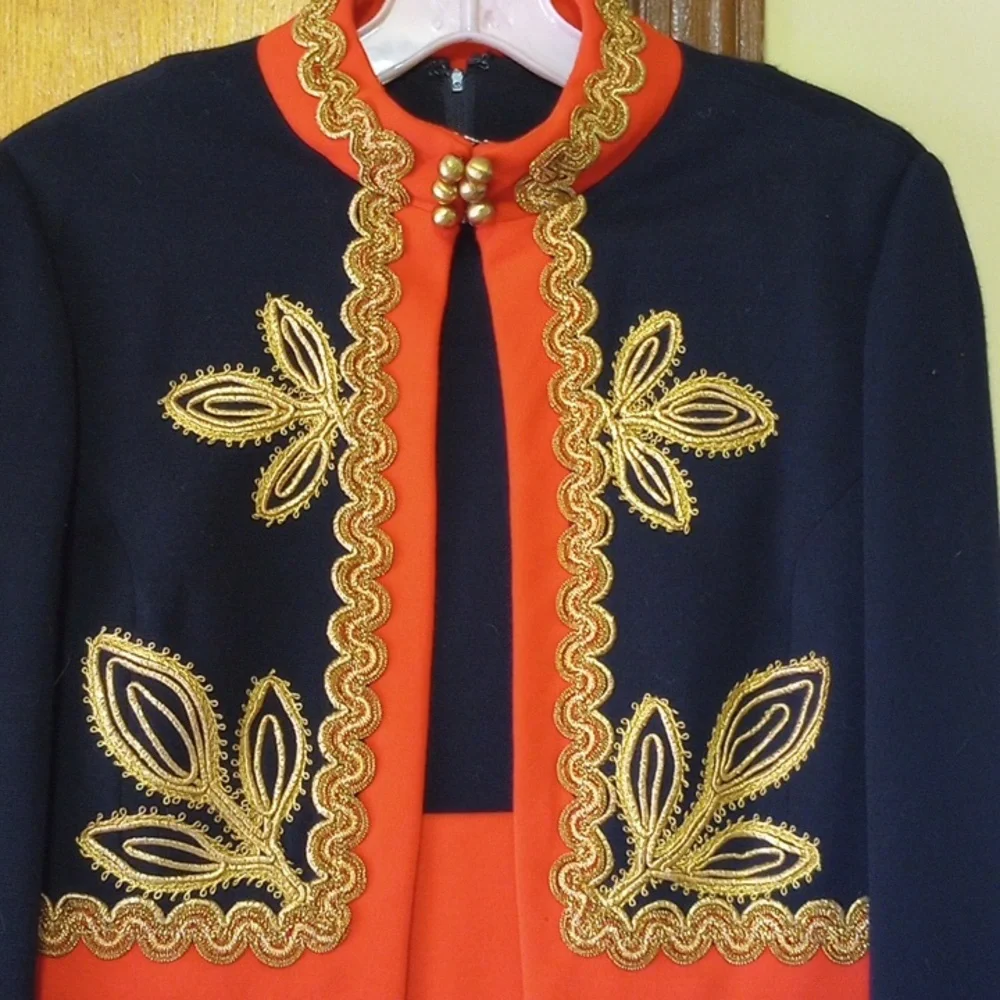Vintage Sleeveless Dress w/ Matching Jacket. Black, Red & Gold - Picture 2 of 6
